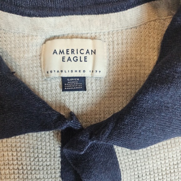 American Eagle Collared Henley Shirt Small Waffle Knit Mens Classic Fit Preppy - Picture 4 of 7